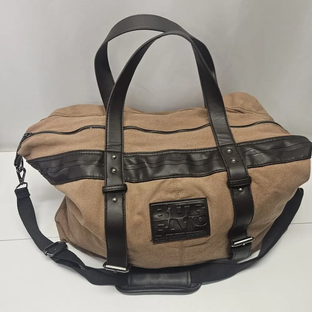 Buffalo David Bitton Tan Canvas Duffel with Black Trim